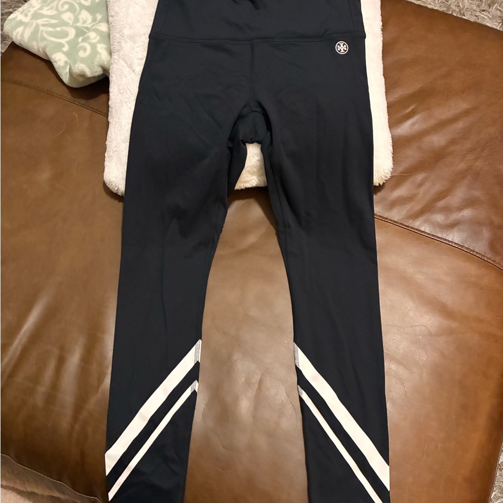 Tory Sport Black Leggings with White Stripes